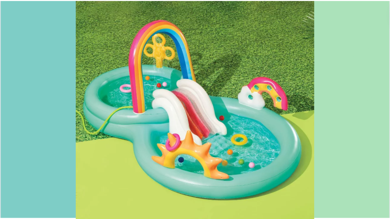 Somewhere over the rainbow is the perfect kiddie inflatable water slide.