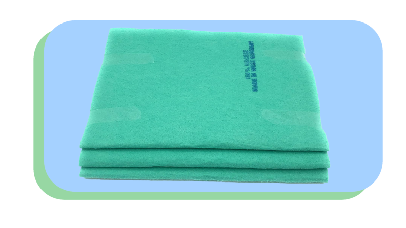 Stack of three neon blue microfiber cloths folded into rectangles and stacked on top of each other.