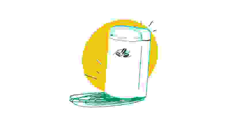 An illustration of a coffee grinder on a white background.