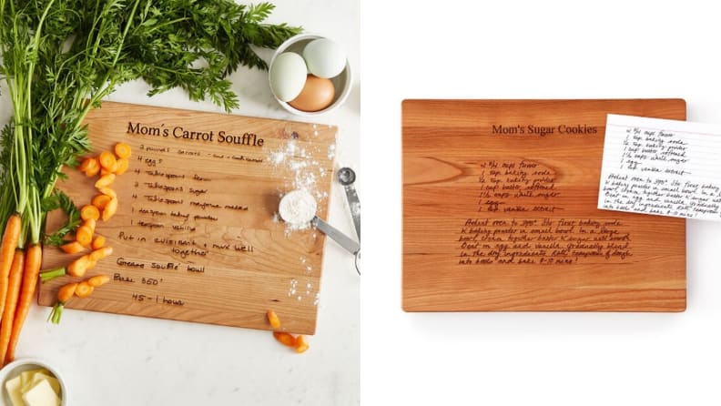A personalized recipe board featuring Mom's Carrot Souffle and Sugar Cookie recipes.