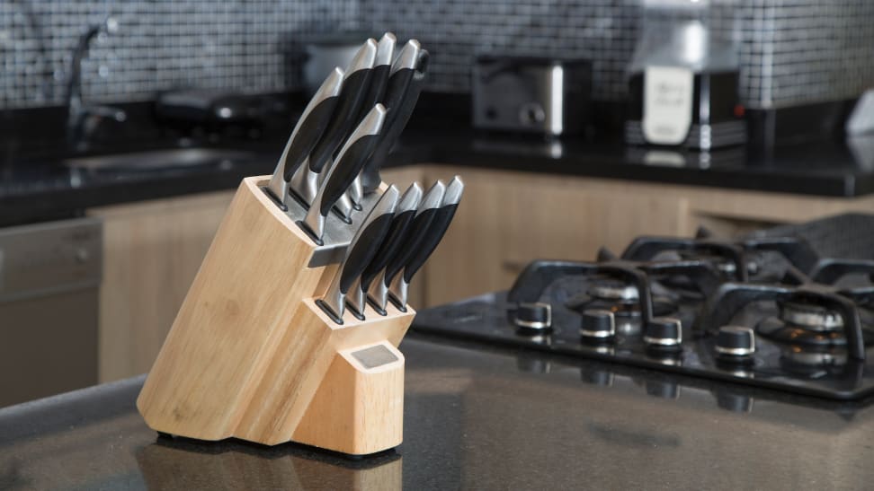 Five Simply Smart 5 Knives Magnet Wood Stand Utensils Kitchenware