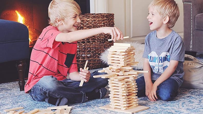 Two boys building with Brain Blox