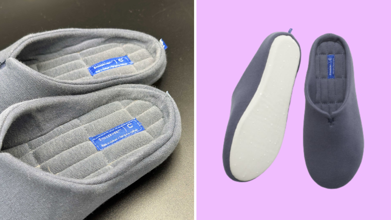 Closeup of the insole on the Casper Snoozewear House Slippers and an image of the bottom sole.