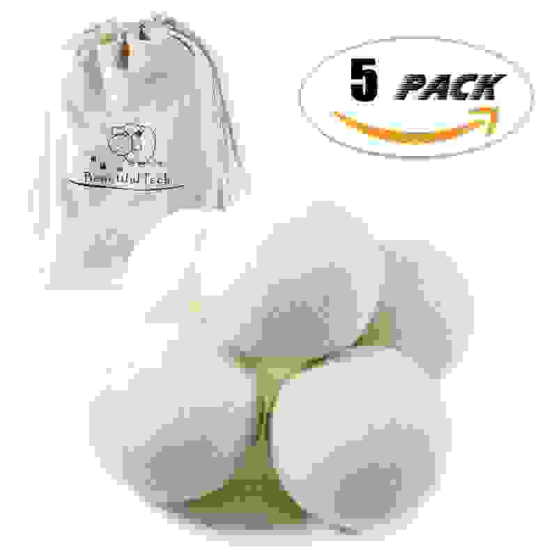 Pack of five wool dryer balls.