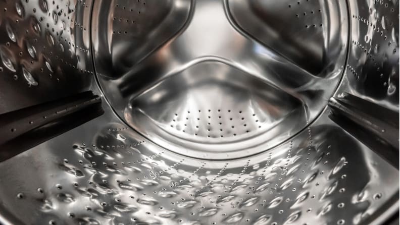 Close up view of washer silver basin