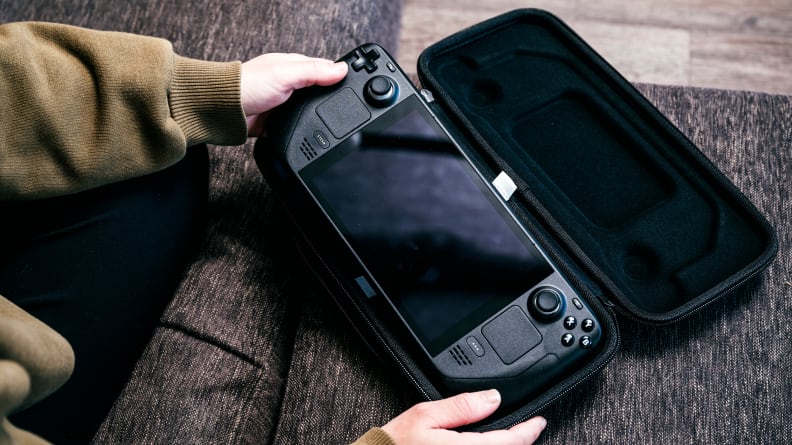 An electronic device inside of an open case
