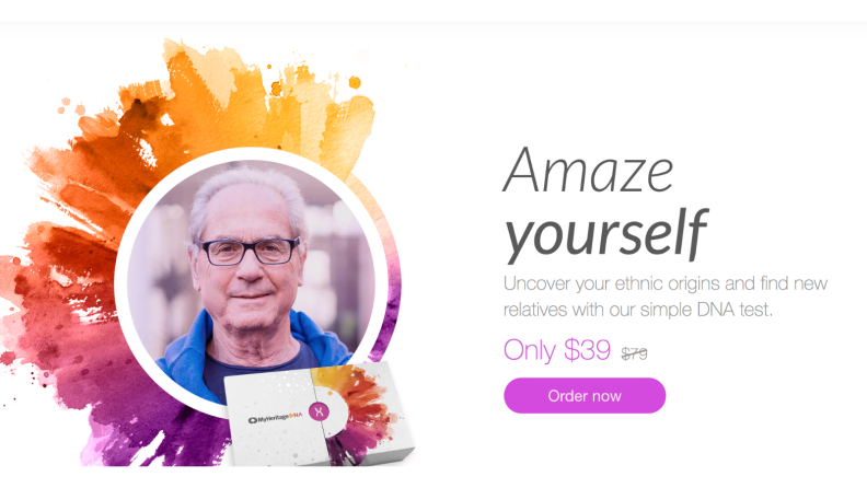 A screenshot of the MyHeritage DNA testing website.