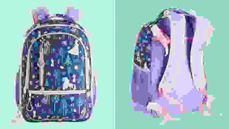 Front and back of Frozen-themed backpack