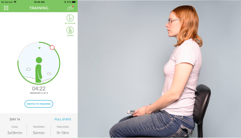 This is what upright posture looks like in the "Stationary" mode in the Upright Go app.