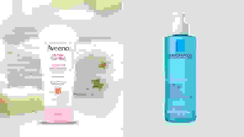 The Aveeno Ultra-Calming Hydrating Gel Facial Cleanser and the La Roche-Posay Toleriane Purifying Foam Cleanser.