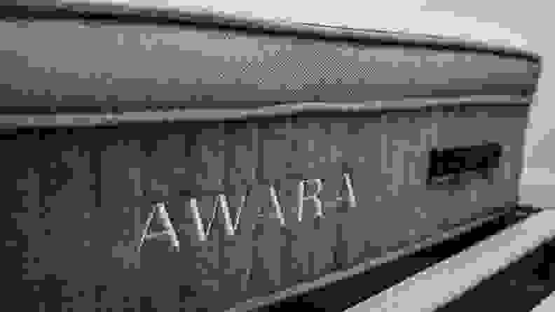the Awara mattress with its name on a bed frame