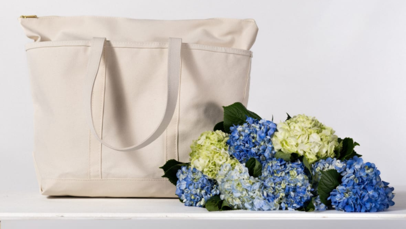 LL Bean bag with hydrangeas