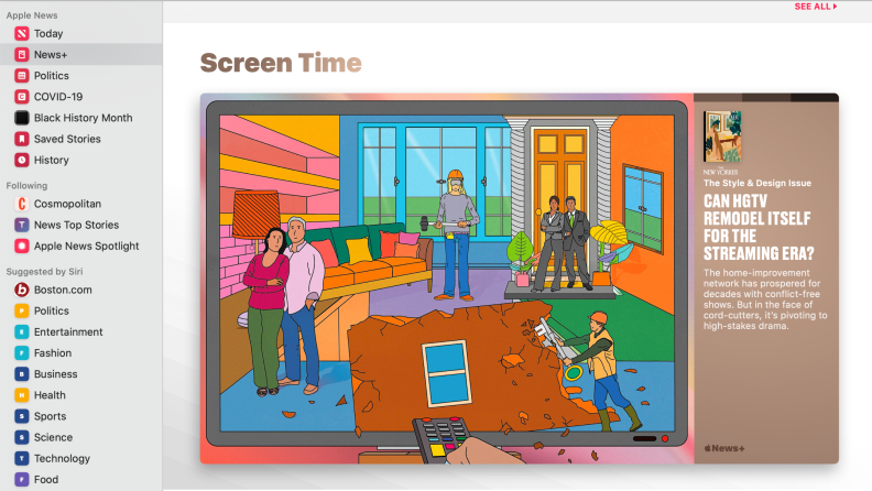 Homepage of Apple News app.