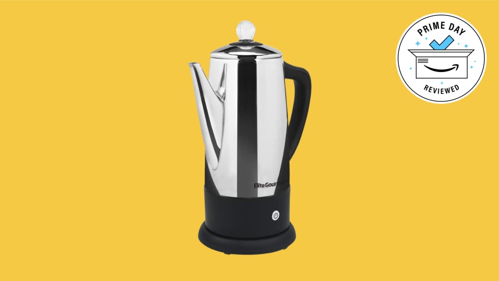 The Elite percolator against a yellow background