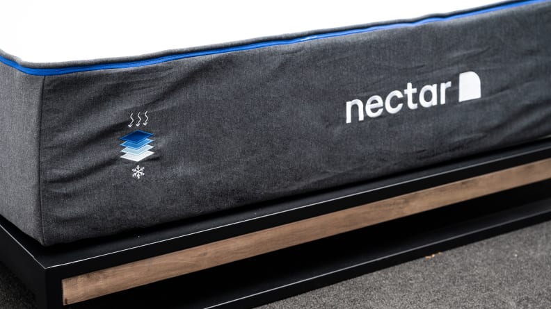 View of side of Nectar mattress.