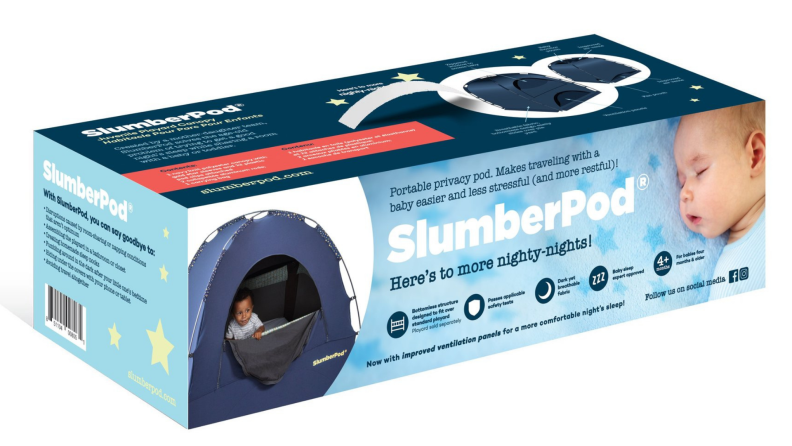 A SlumberPod blue box against a white background.