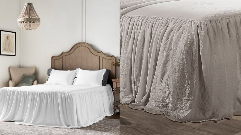 White and grey duvet cover on bed