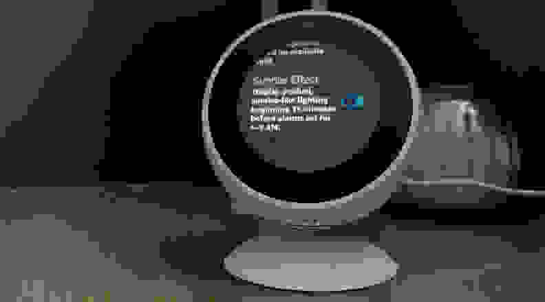 Echo Spot with Sunrise Effect command displayed