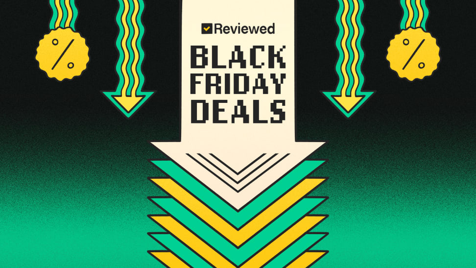 A graphic with the words Black Friday deals in the center with discount symbols all around.