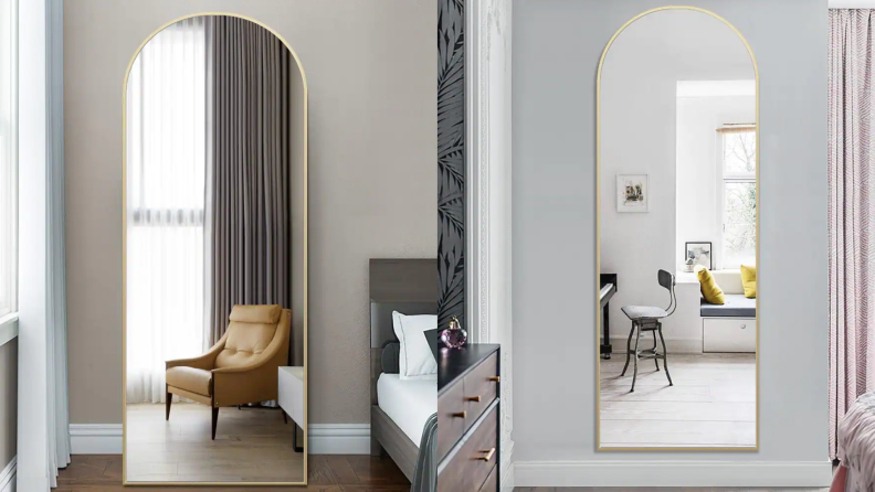 Arched full-length mirror in home.
