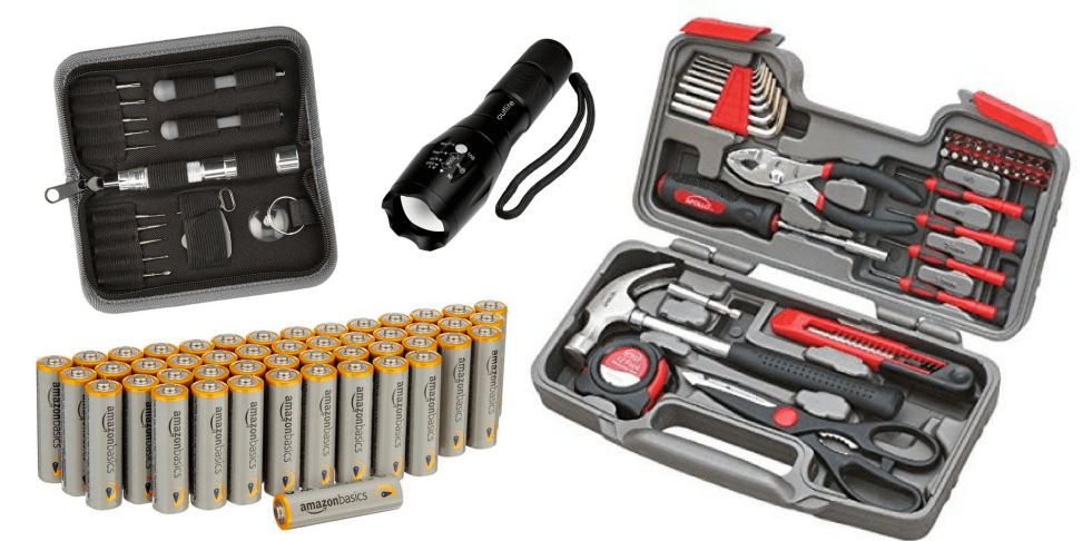 Amazon sells AA batteries, a tool kit, a flashlight and a cell phone kit.