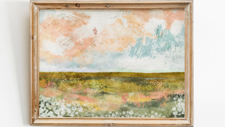 Close up of a framed spring artwork.