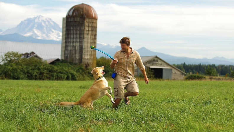 This launcher makes it easy to throw a tennis ball long distances.