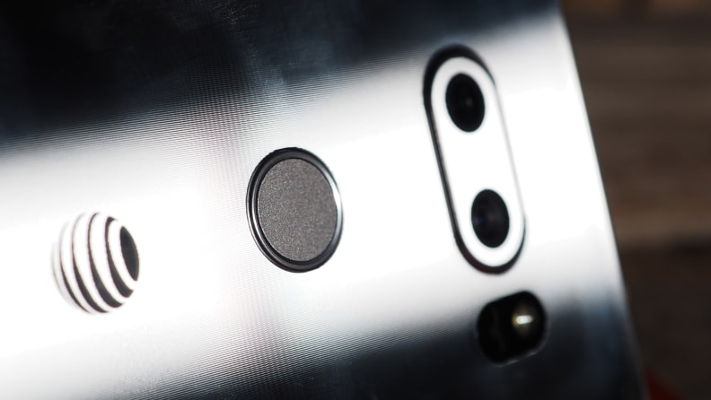 The LG V30's fingerprint sensor/home button is rear-mounted, meaning you need to reach behind the phone to unlock it.