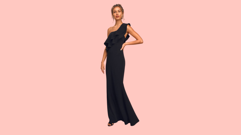 long one shoulder black dress