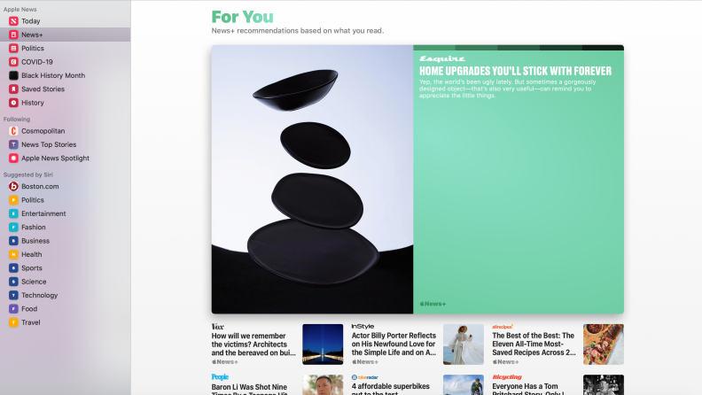 A screenshot of the Apple News "For You" page