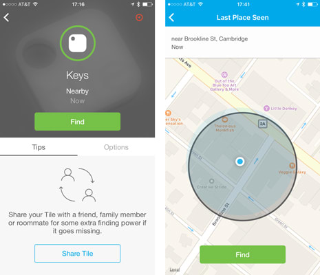 Tile Bluetooth tracker app screenshots