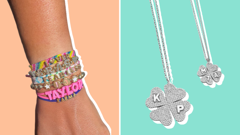 Collage of bracelets and necklaces sold at Bauble Bar.