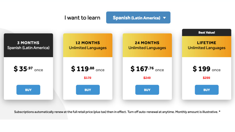 rosetta stone spanish cost