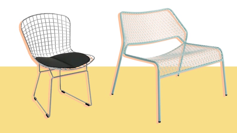 Two outdoor wire mesh chairs