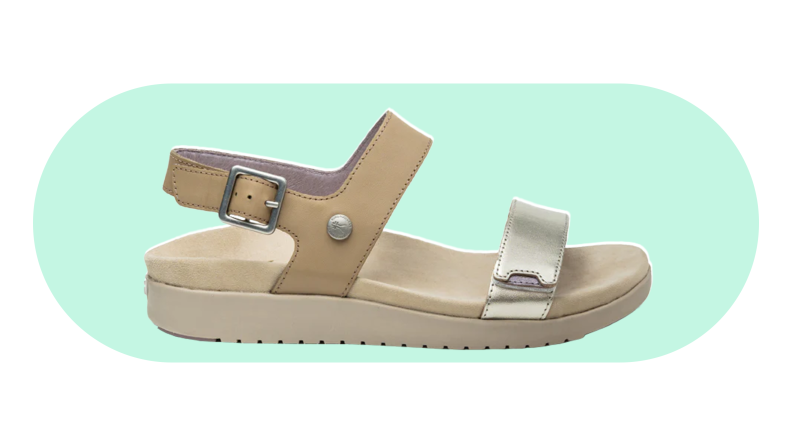 The Kuru sandal on a green background.