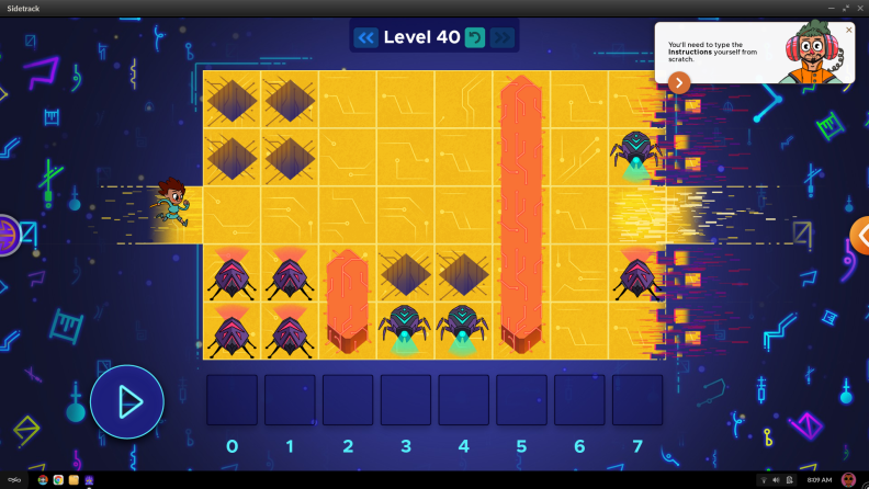 In Sidetrack, you only have eight moves to successfully navigate a maze full of holes and bug robots.