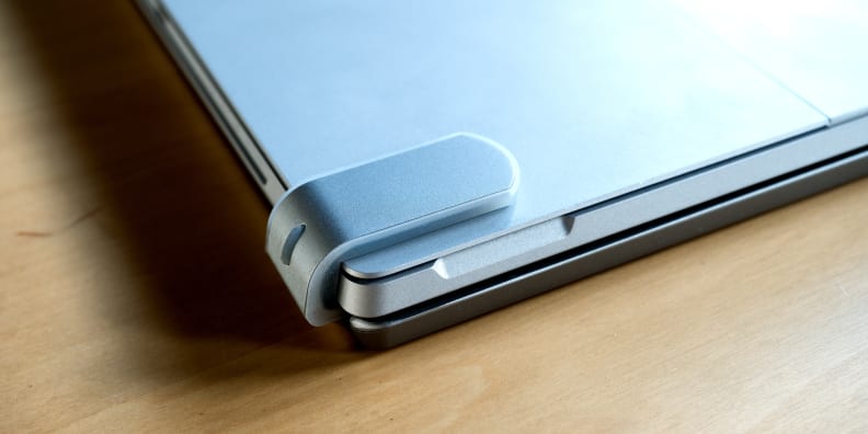 The Brydge's clamps add a bit of thickness to the bottom of the Surface Pro 4, but not a ton.