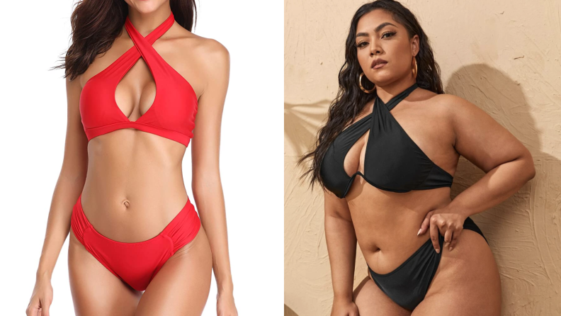 Amazon and Shein criss cross halter bikini top