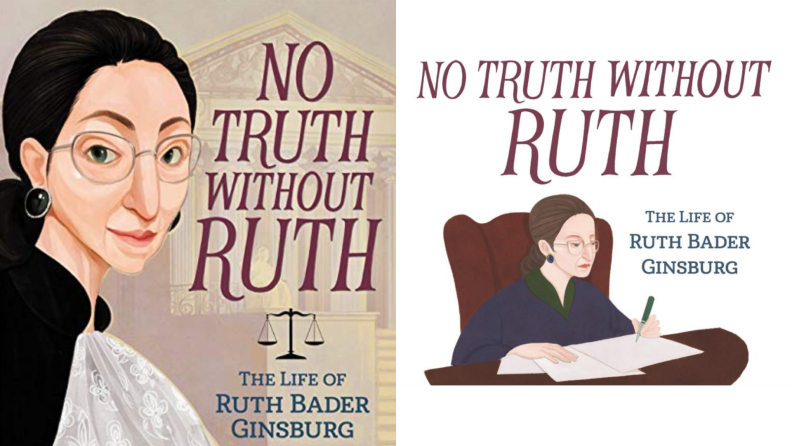 Children's book about Ruth Bader Ginsburg with cartoon drawing of her.