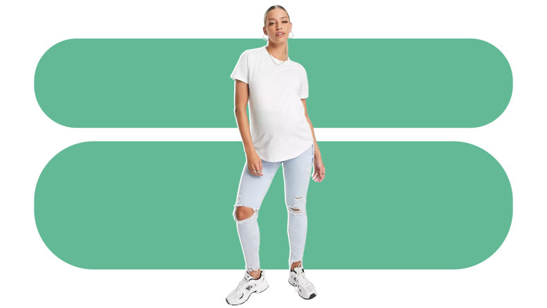 Image of a model wearing a maternity wear basic tee from Asos.