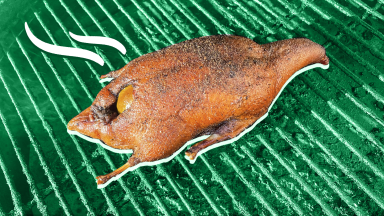 An illustration of a smoked duck on a grill