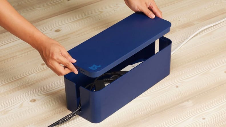 A cable organization box from Bluelounge
