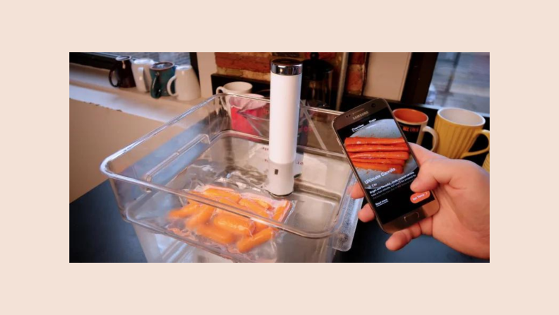 Joule immersion circulator cooking carrots.