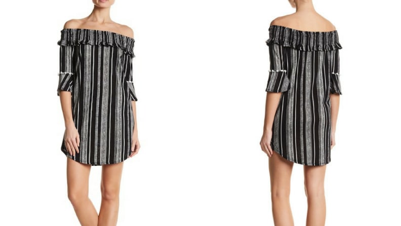 Contemporary Designer Striped Off-the-Shoulder Dress