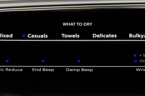 The Whirlpool Cabrio WED8500DC's new control scheme is designed to make drying clothes easier. First, you pick what kind of clothes are being washed...