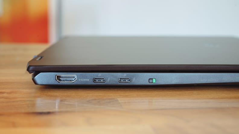 A closeup of the laptop's side.