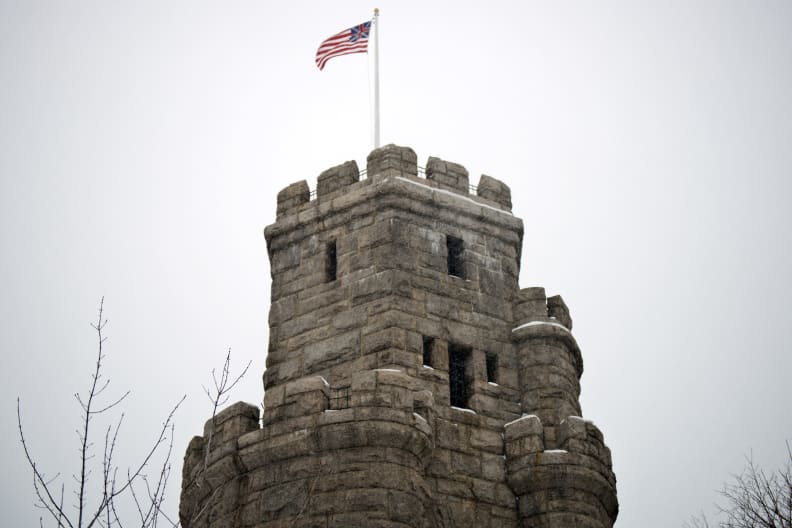 A photo of a fort taken during winter storm Juno.