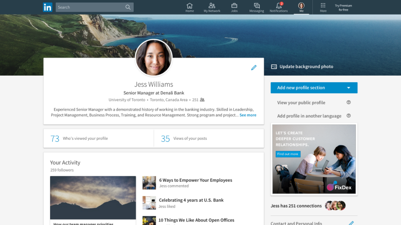 Screenshot of LinkedIn interface.