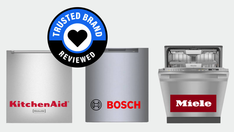 The dishwashers with brand logos and the Reviewed Most Trust Brand badge