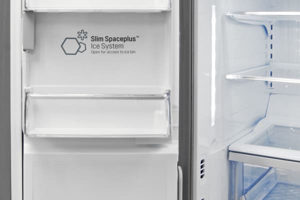 While not gallon-sized, the LG LMXS30776S's left fridge door shelves are deep enough to serve as viable storage.